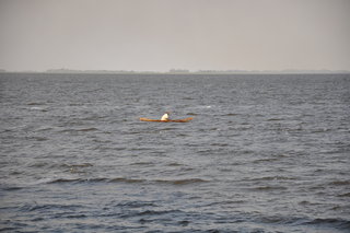 Man paddling on the open lake